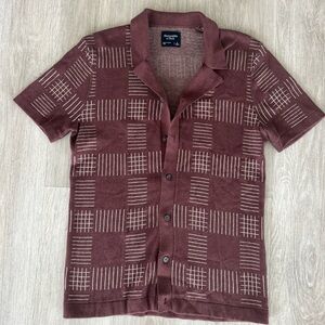 Abercrombie & Fitch Brown Knit Button Front Short Sleeve Shirt Men’s Small